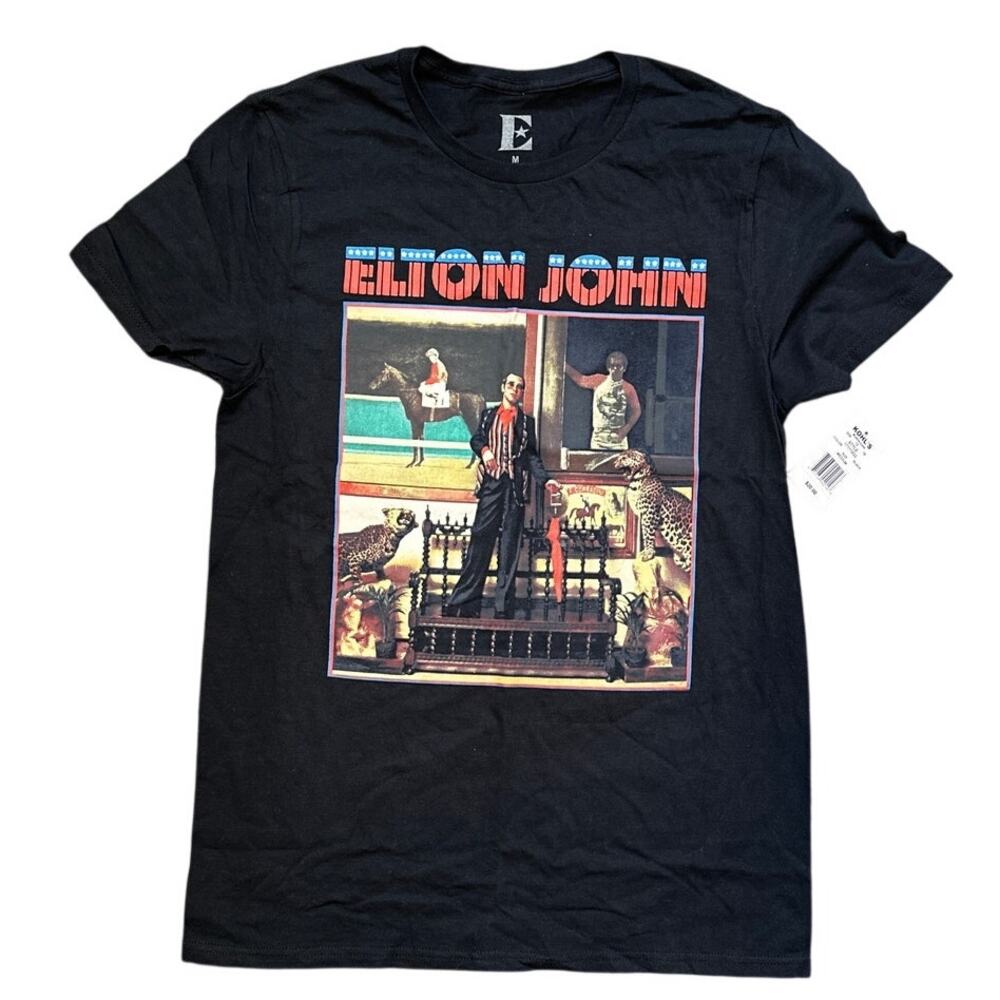 Elton John Black Graphic Tee T-Shirt Size Medium New With Tags NWT